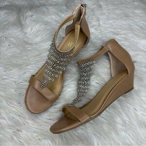Thalia Sodi Women's Tan Embellished‎ Tacey Open Toe Zip Wedge Sandals US 11M